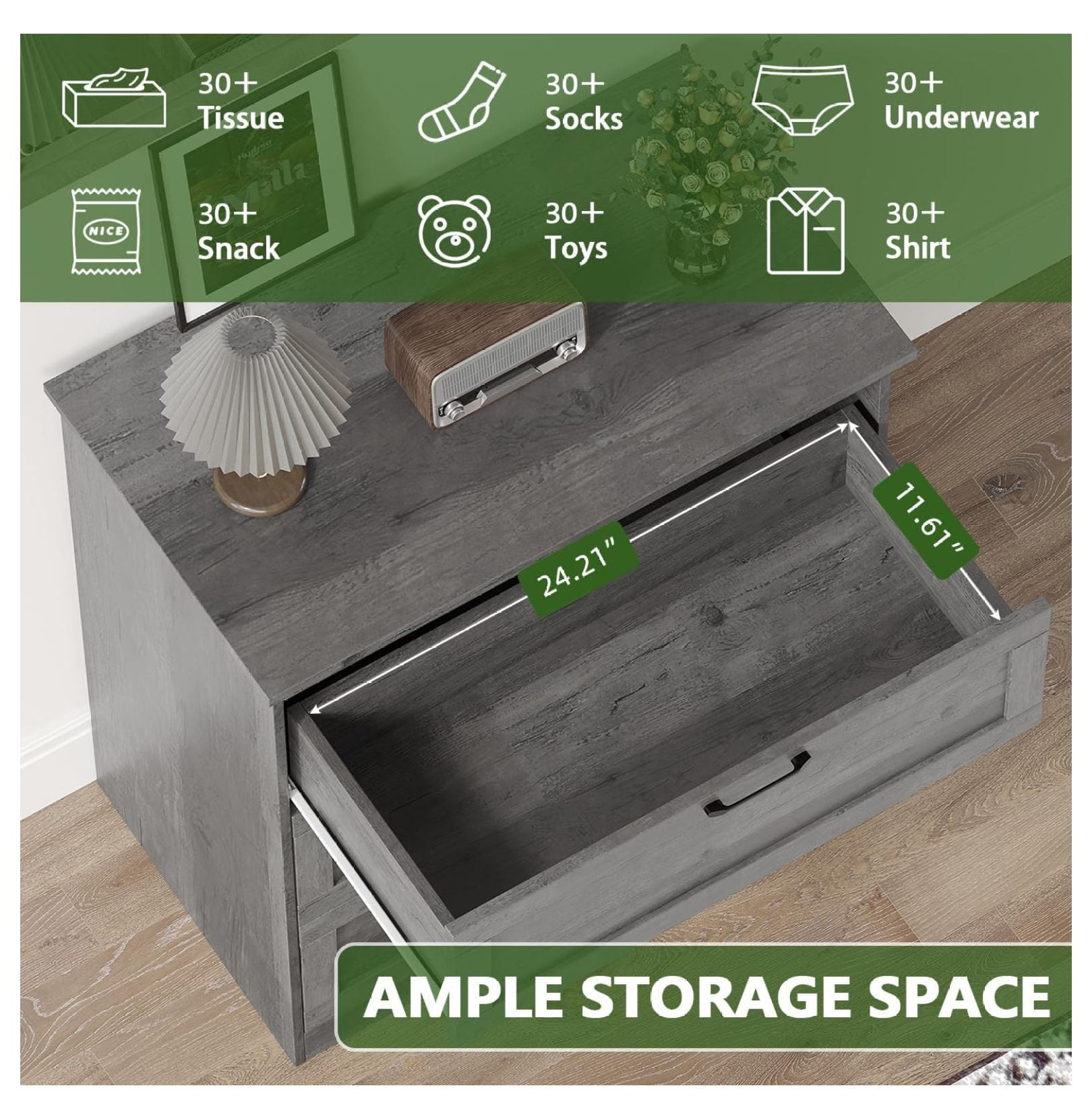 Farmhouse Chest of Drawers, Small Dressers with 3 Drawers for Bedroom, Living Room, Wooden Storage Cabinet, Grey