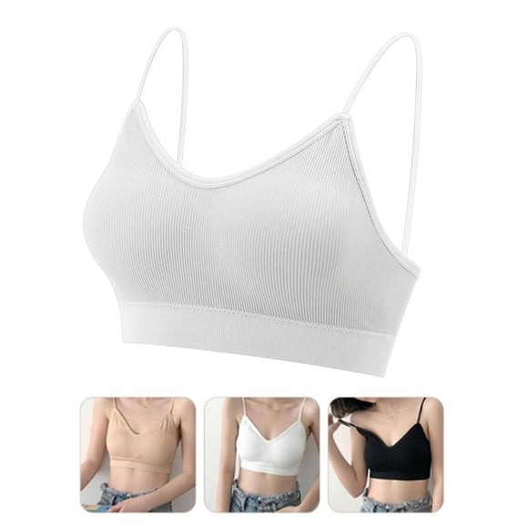 Sujetador tipo bralette con escote en V y relleno sin costuras Luxtrada para mujer (blanco, L)