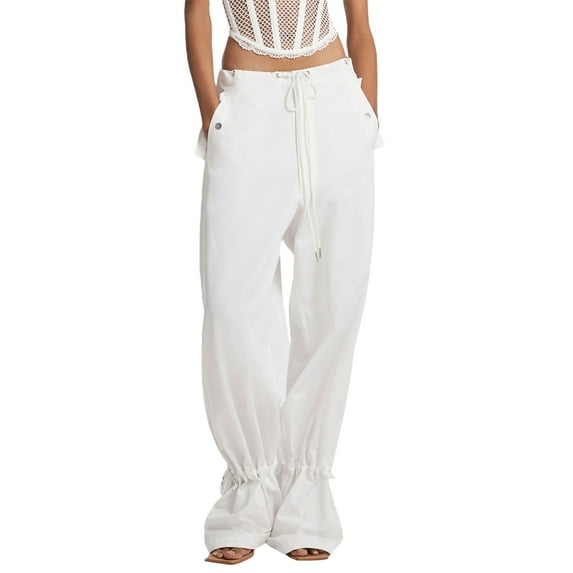 hirigin Women Trousers, Casual Drawstring Tie-Up Waist Solid Color Elastic Adjustable Ankle Straight Loose Pants