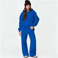 thumbnail image 2 of Szluipve Women Cropped Zip‑Up Hoodie 2 Piece Outfits Drawstring Long Sleeve Full Zip Short Hooded Jacket and Elastic Waist Wide Leg Pants Casual Tracksuit Loungewear Set Royal Blue M, 2 of 7