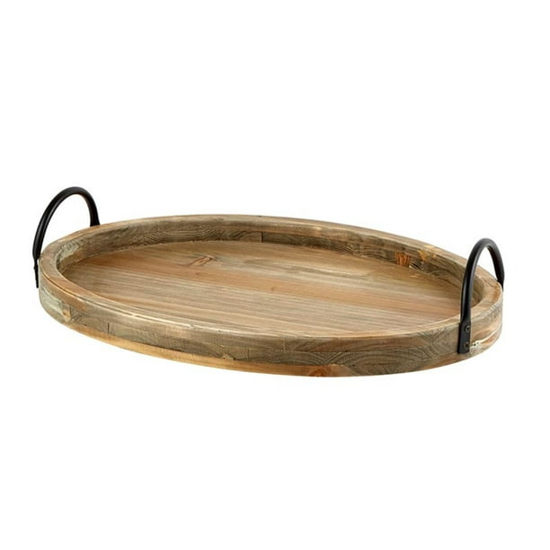 17 Brown Oval Wooden Small Tray With, Round Tray With Handles Hobby Lobby