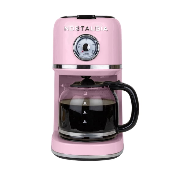 Nostalgia Retro Coffee Maker, 10-Cup One Button Brewing Classic Coffee Machine with Reusable Filter, Pink