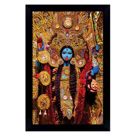 IBA Indianbeautifulart Maa Kaali Poster With Frame Wall God Photo Frame Holy Hindu Religious Poster Home Decor Ready To Hang Wooden Frame