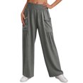 thumbnail image 2 of Women's Soft Casual Solid Straight Leg Pants, Elastic Waist Pull On Design with Foldable Long Pants for Versatility, Polyester Blend Everyday Wear for Work, Travel, | TruHer,Gray M, 2 of 8