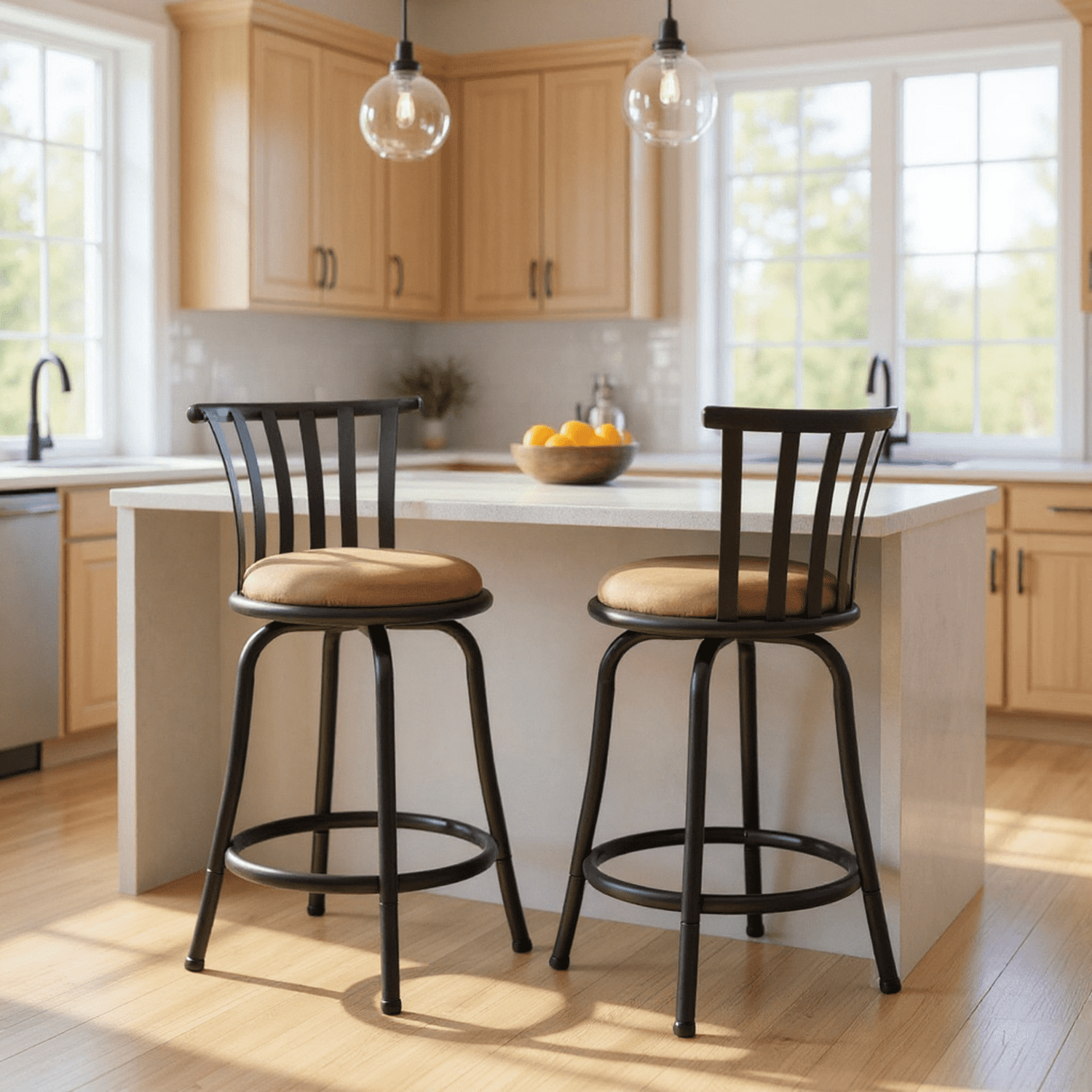 Ensemble de 2 tabourets de bar pivotants à 360° Homy Casa, siège en similicuir et structure en fer