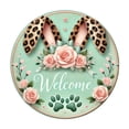 thumbnail image 4 of 1pc Vintage Easter Bunny Welcome Sign - Light Green Floral Leopard Print Ears with Pink Roses, Greenery Wall-Mounted Round Plaque, Aluminum Cafe Wall Art Suitable for Home Decor, Weddings, Birthdays, 4 of 5