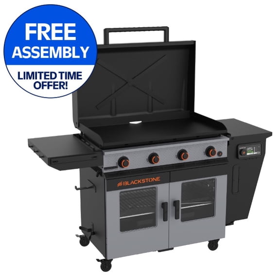 Blackstone Bronco Outdoor Combo Griddle, 4-Burner 36" Propane Flat Top Grill with Vertical Pellet Smoker