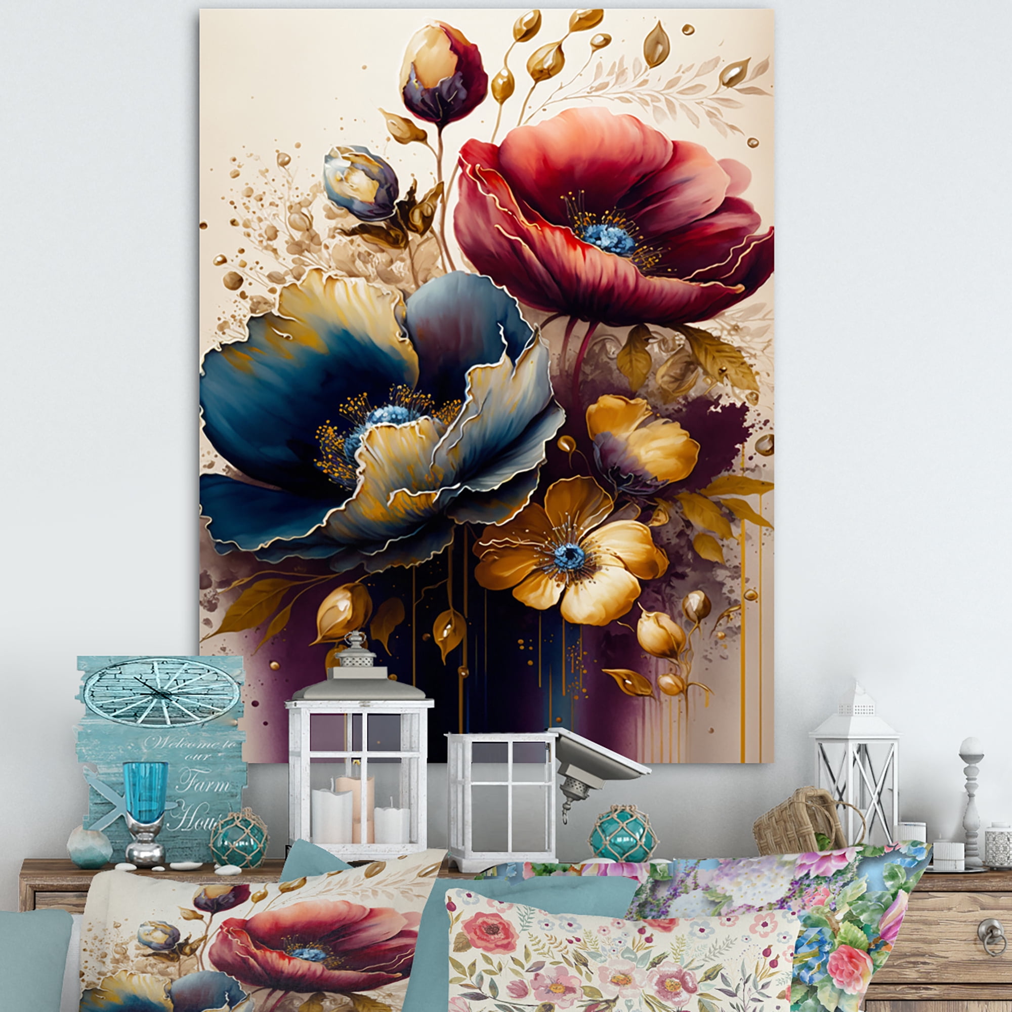 Designart Night Shade Poppy Floral Design III Canvas Wall Art