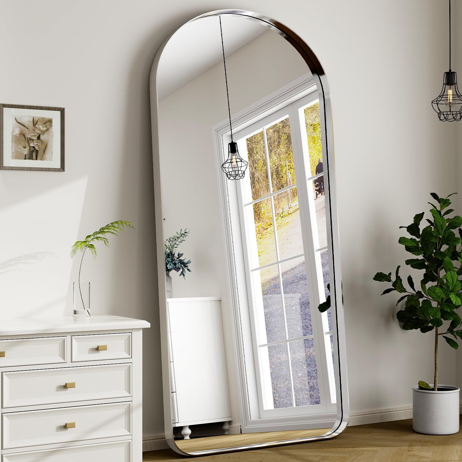 AnyRose Extra Large 71"x30" Arched Full-Length Mirror - Wall-Mounted or Leaning Mirror with Aluminum Alloy Frame,Silver