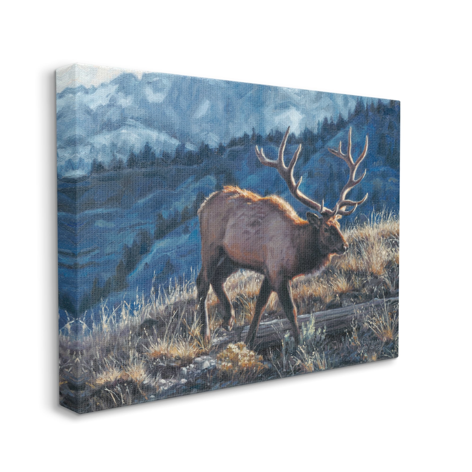 Stupell Industries Cross Country Elk Mountain View Animals & Insects Painting Gallery Wrapped Canvas Print Wall Art