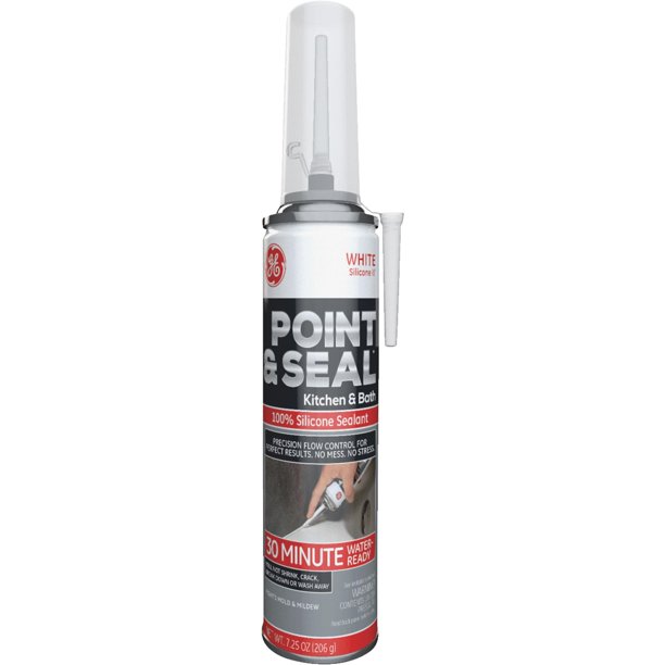 GE Point & Seal Kitchen & Bath Silicone Sealant, White, 7.25 Oz