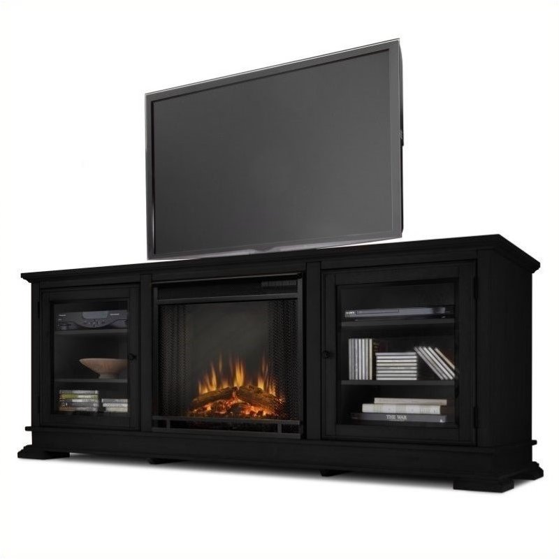 Bowery Hill Freestanding Electric Fireplace TV Stand in Black Walmart