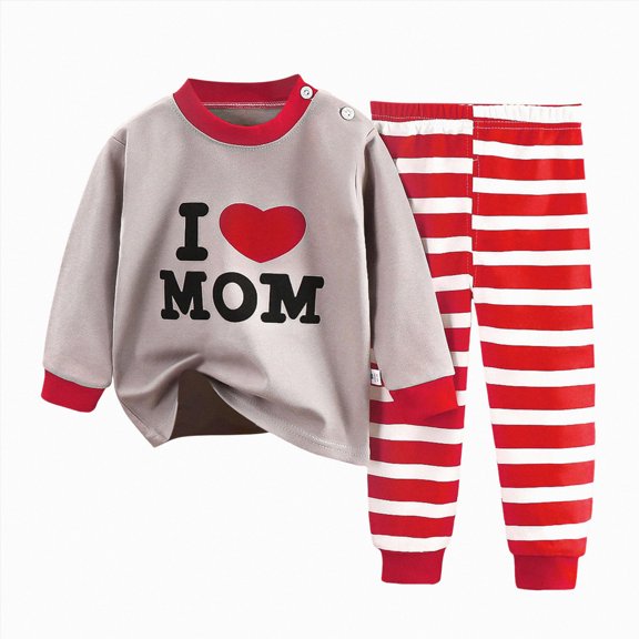 KPOPLK Boys and Girls Pajamas Sets Fall Winter Unisex Casual Graphic Print Pjs Sleepwear Clothes Size 4-5 Years,Red