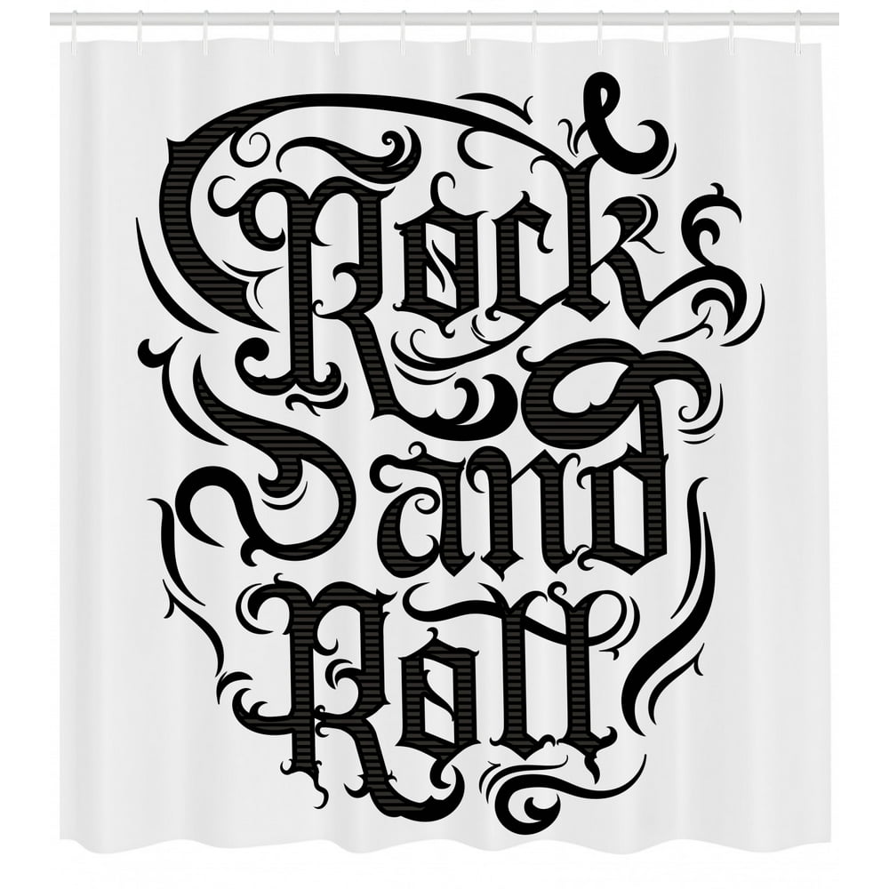 Rock Music Shower Curtain, Vintage Hand Lettering Rock and Roll Retro