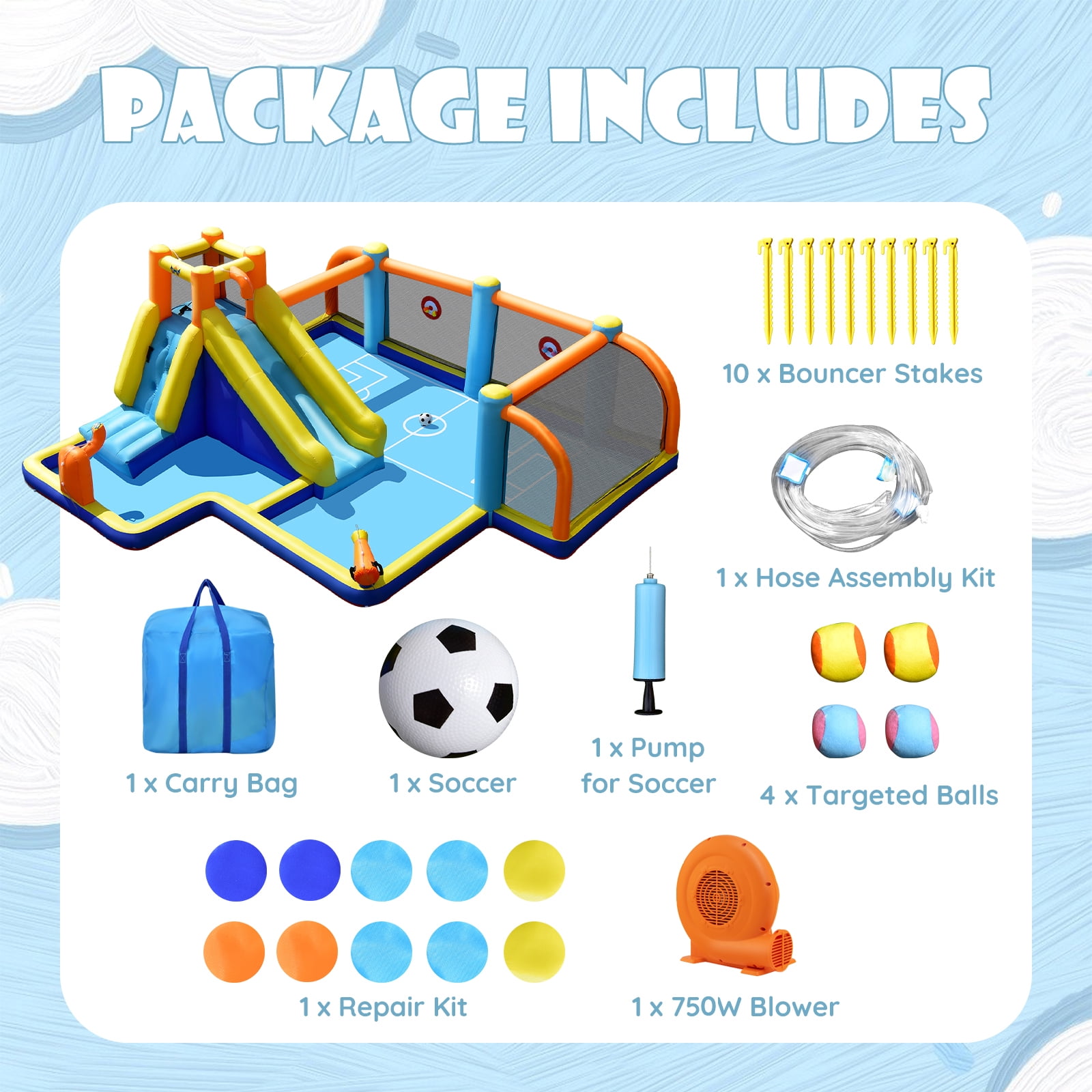 Infans Soccer-Themed Inflatable Water Slide Bouncer Splash Pool With 750W Blower