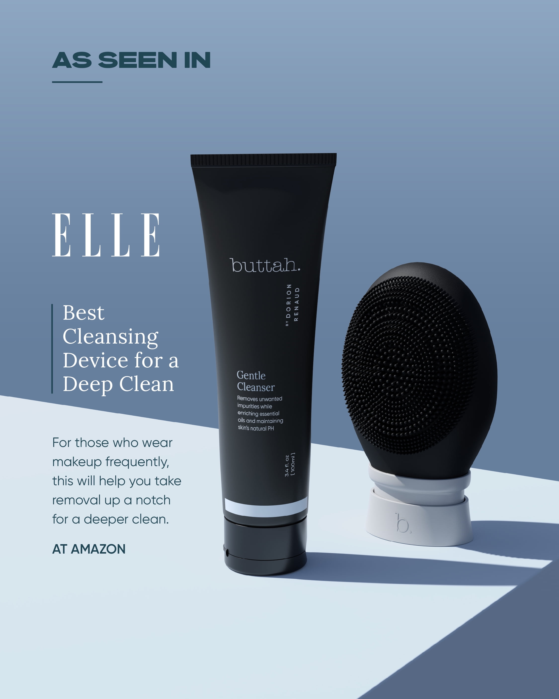 Buttah Skin by Dorion Cleanse + Vibe Brush Kit | Vibe Cleansing Face Brush | Buttah Facial Cleanser 3.4oz | 2-Speed Sonic Pulsating - Gentle Exfoliation - Water Resistant