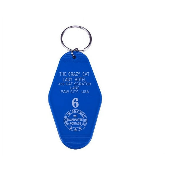 The Crazy Cat Lady Hotel #6 Inspired Key Tag Blue White