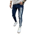 thumbnail image 2 of FOCUSNORM Men's Denim Long Pants, Striped  Letter Destroyed Ripped Jeans, 2 of 5