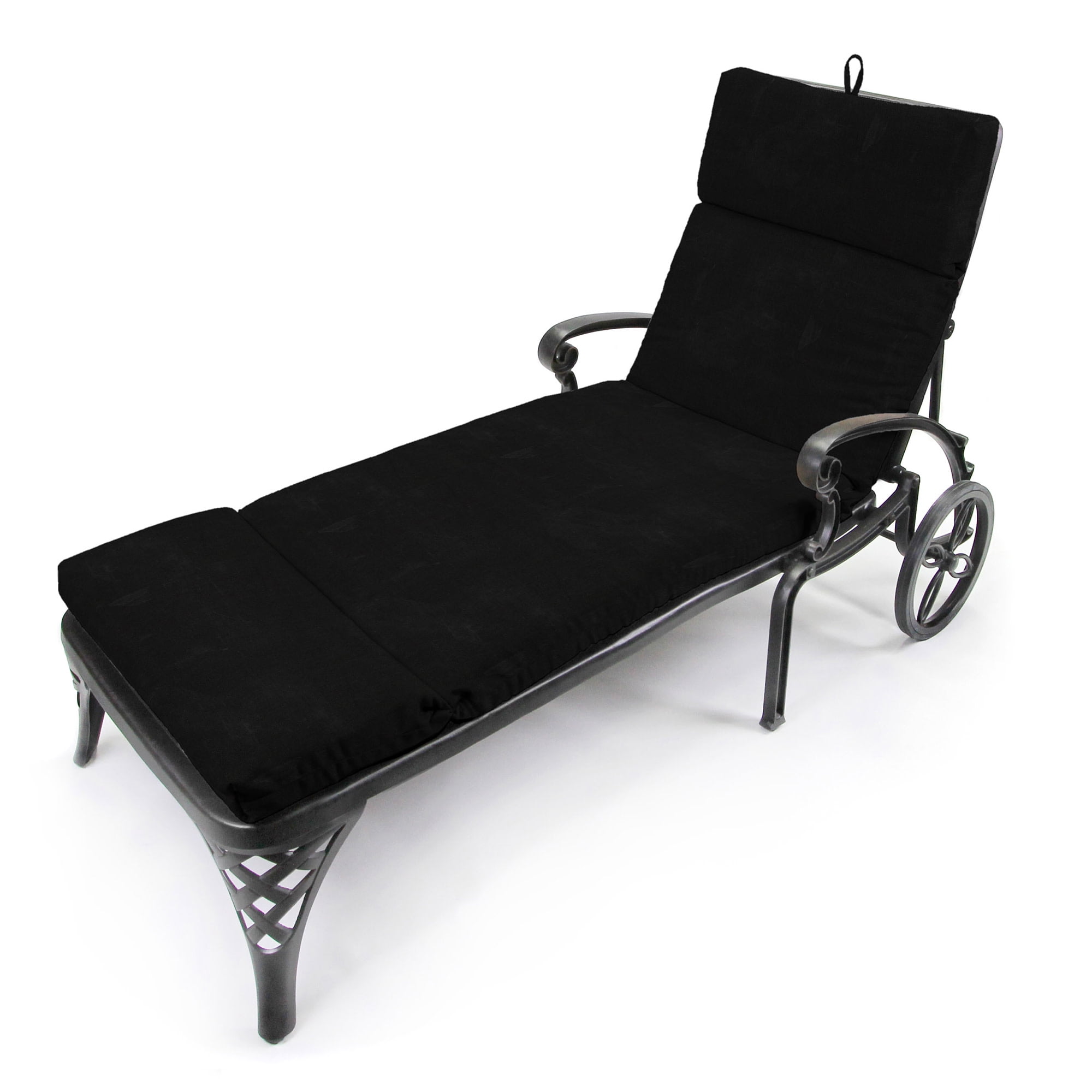 Jordan Manufacturing 75.5" x 22" Canvas Black Solid Rectangular Outdoor Chaise Lounge Cushion with Ties