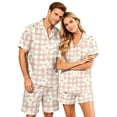 thumbnail image 2 of Men's Pajama Sets Matching Pajamas for Couples Button Up Pajamas for Women Mens Pajamas Set Shorts Matching Pajamas for Couples 2 Piece Lounge Set Button Down Pajama Matching Tops Shorts Soft, L, 2 of 5
