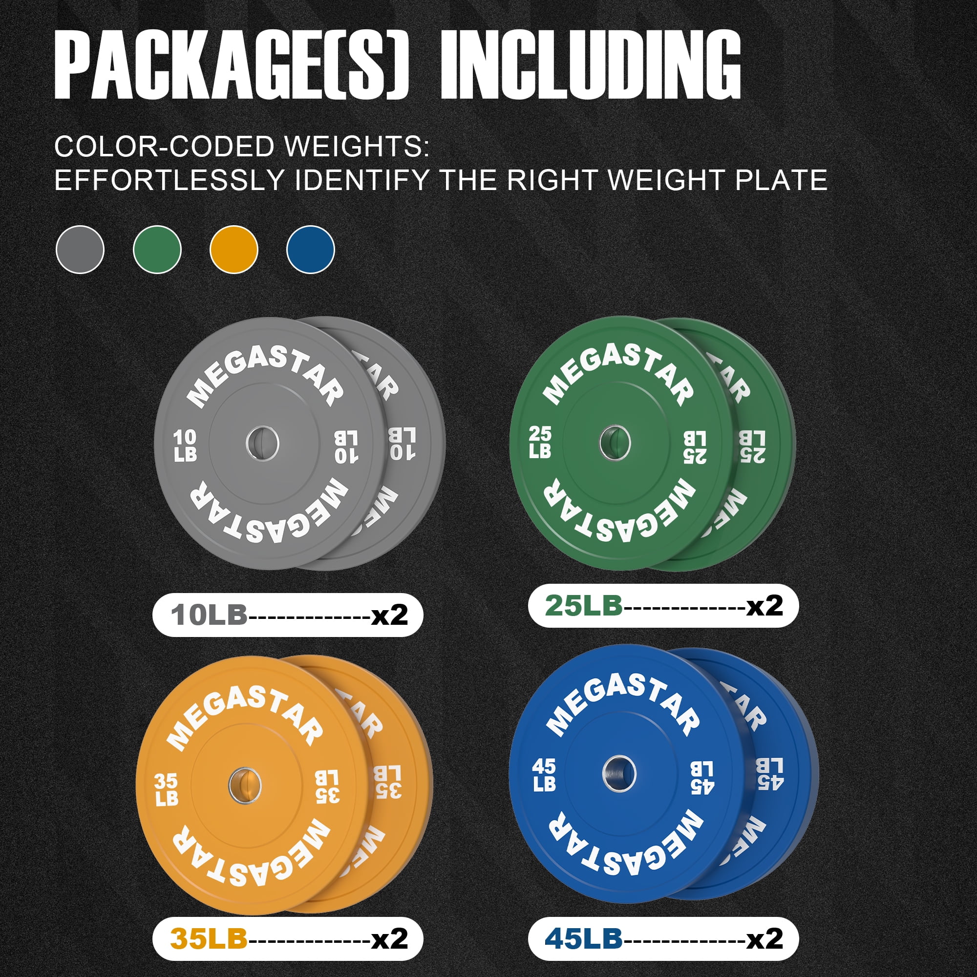 Olympic Bumper Plates, Color Rubber Plates with 2-inch Steel Inserts, Weight Plate of 1.25/2.5/10/25/35/45lb Pair for Weightlifting and Strength Training