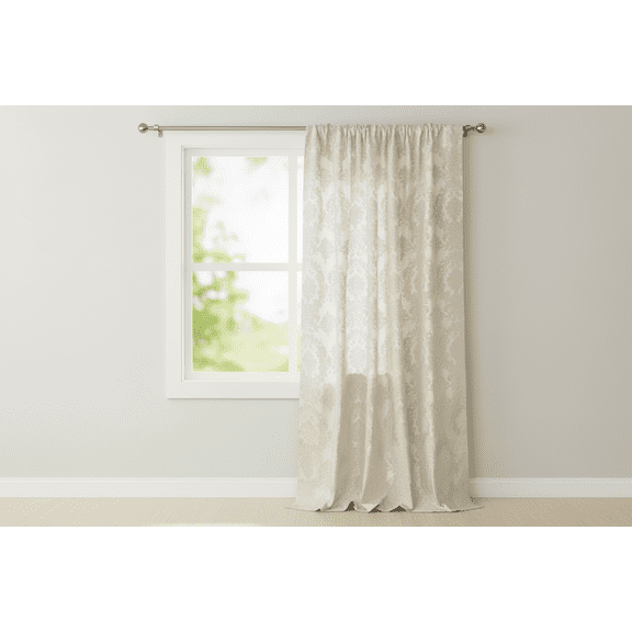 Flocking Damask Taffeta Window Curtain 56 Inch Wide Ivory on Ivory