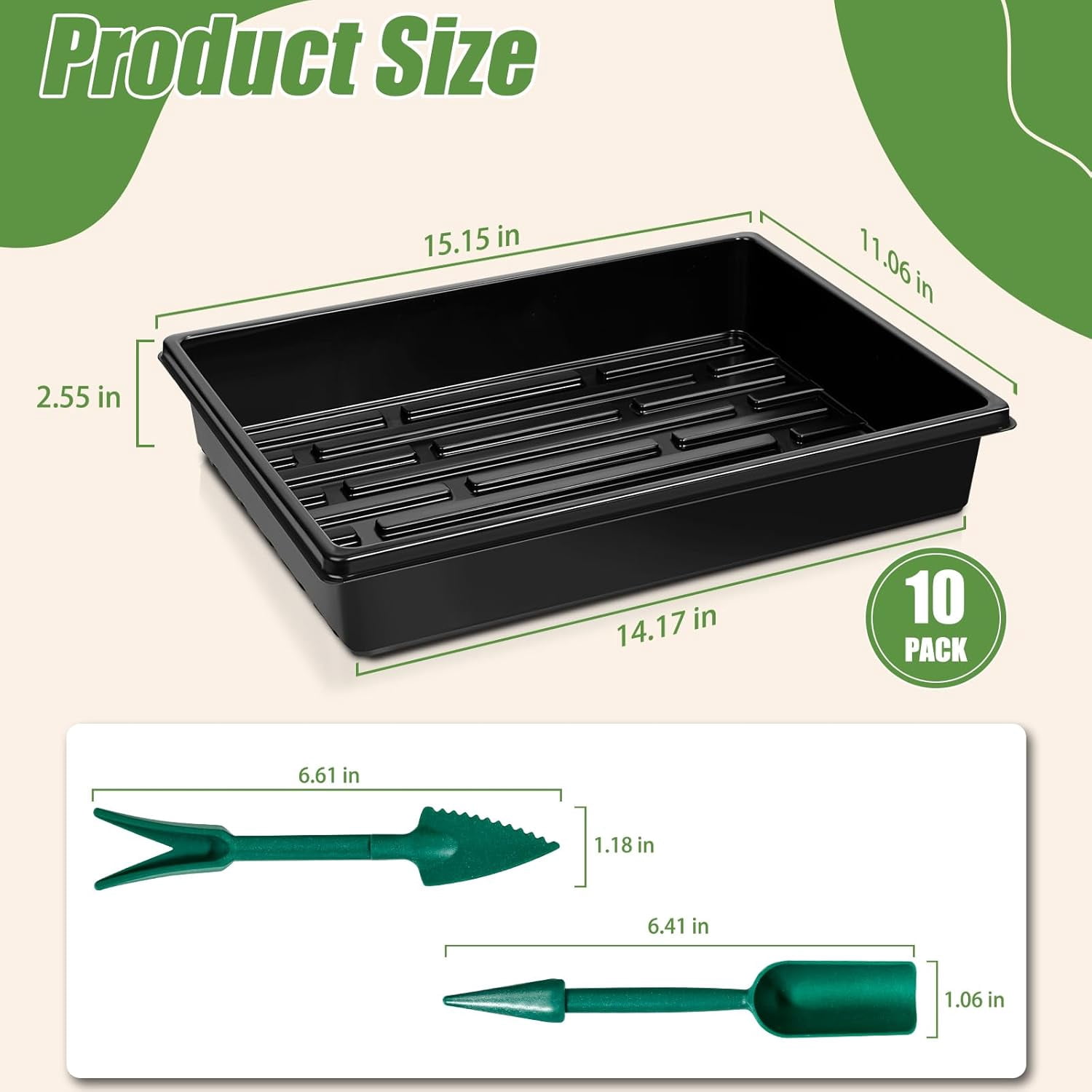 10 Pcs Seed Starter Tray Kit 1014 Seed Starting Trays Square Seedling Plant Tray Planting Sturdy Microgreens Growing Trays Reusable Germination Tray Indoors No Holes, 14x11x2.5In