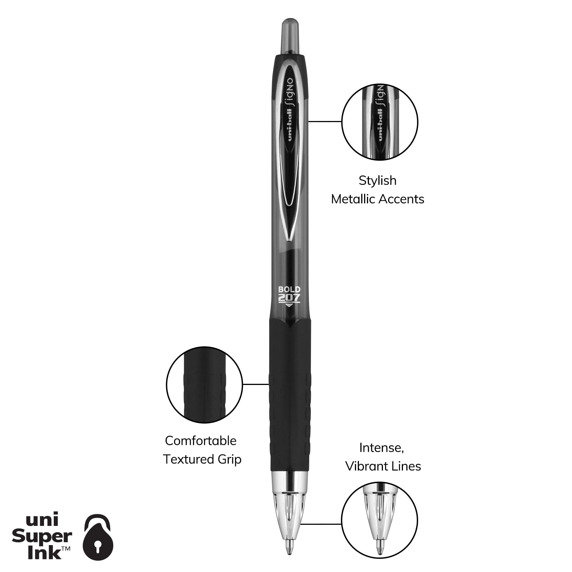 (2 pack) uniball 207 Retractable Gel Pens, Bold Point (1.0mm), Black Ink Gel Pens, 12 Count