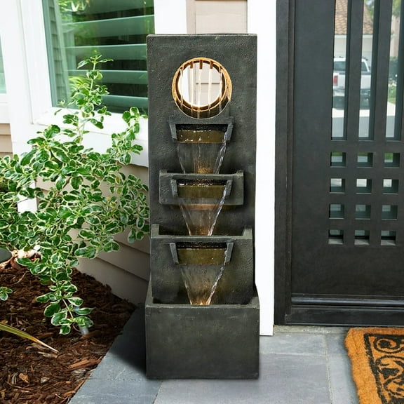 Garden Fountain Outdoor w/LED Lights – Indoor Modern Cascading Floor