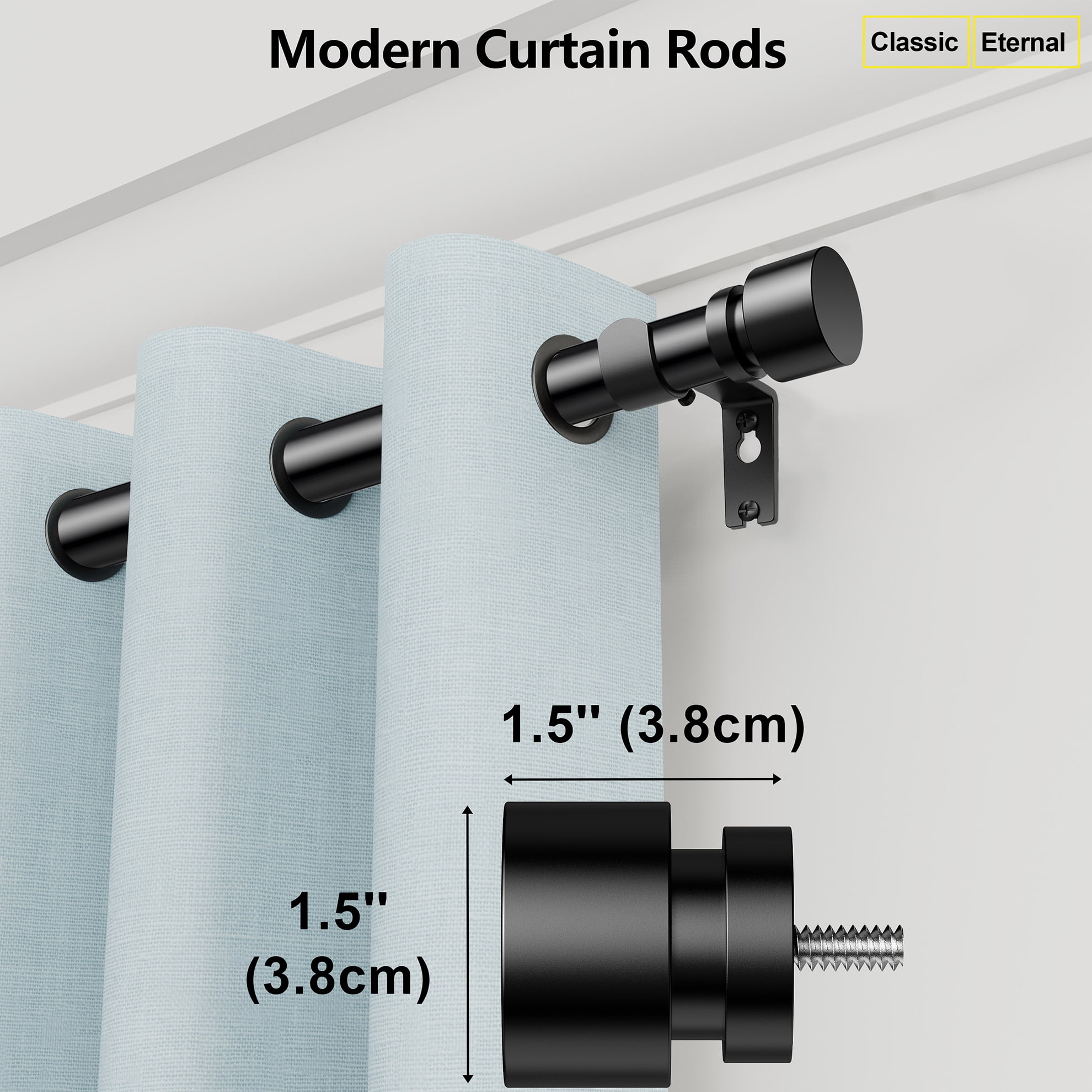 BloomFlower Curtain Rods 18-92 inch, for Window 84 Inch, Adjustable Length Heavy Duty Diameter 7/8 inch, Modern Finials, Black
