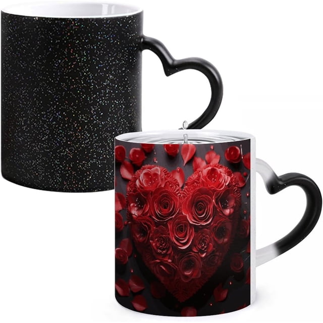 Taza cambiante de color con corazones rojos | Taza de café cerámica sensible al calor 12oz | Efecto Térmico Mágico Corazón mate a Corazón Rojo, Asa ergonómica | Regalo para casa, oficina, San