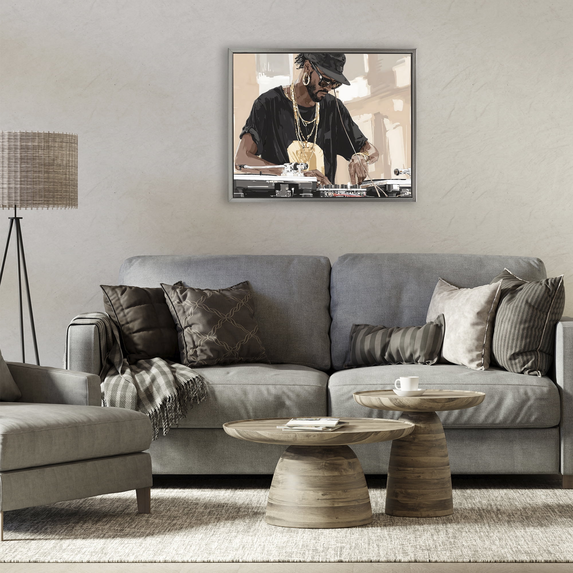 Stupell Industries Timeless DJ with Urban Rhythm Gray Framed Floater Canvas Wall Art, design by Franklyn Gregory