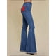 thumbnail image 4 of Pantalones Vaqueros Acampanados con Parches de Estrellas para Mujer, Cintura Media, Corte Acampanado, Elásticos, Pierna Recta, Ajustados. Azul XL, 4 of 9