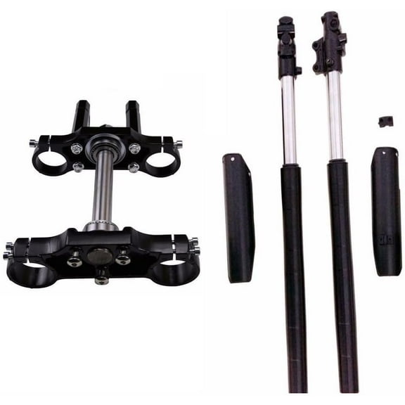 Complete 45mm/48mm Upside Down Front Fork Shock Absorber and Triple Clamp Handlebar Riser Set for Pit Dirt Bike