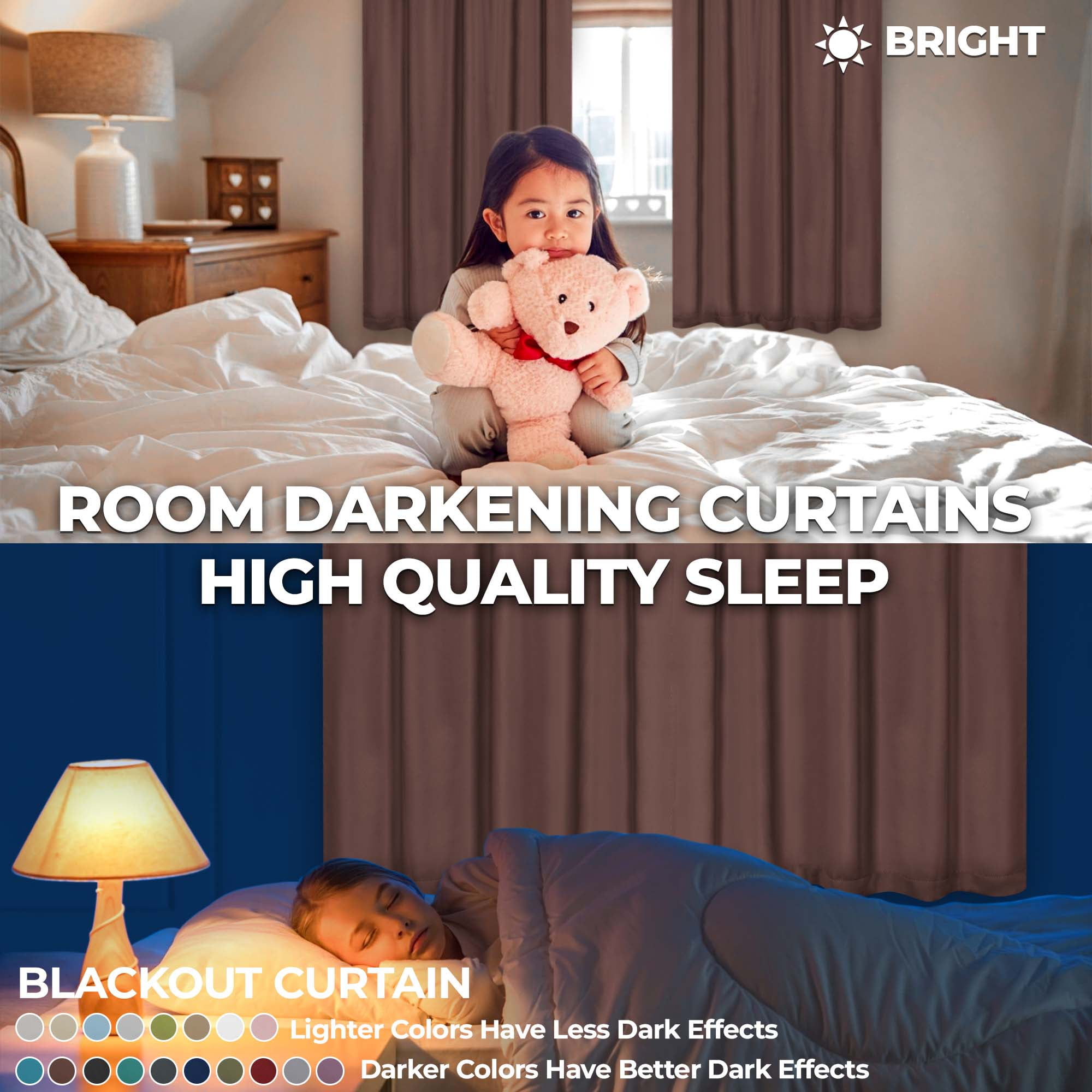 Superior Blackout Solid Light Filtering Back Tab Curtain Panel Set, 42" x 108", Cappuccino