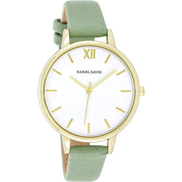 Daniel David Montre Femme Moderne en Ton Or et Cuir PU Vert en