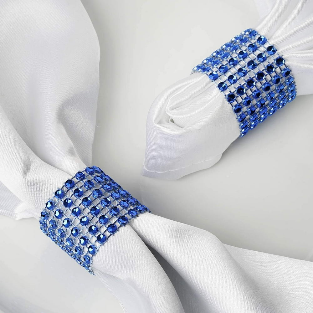 Efavormart 10 Pack Royal Blue Diamond Rhinestone Napkin Ring With Self