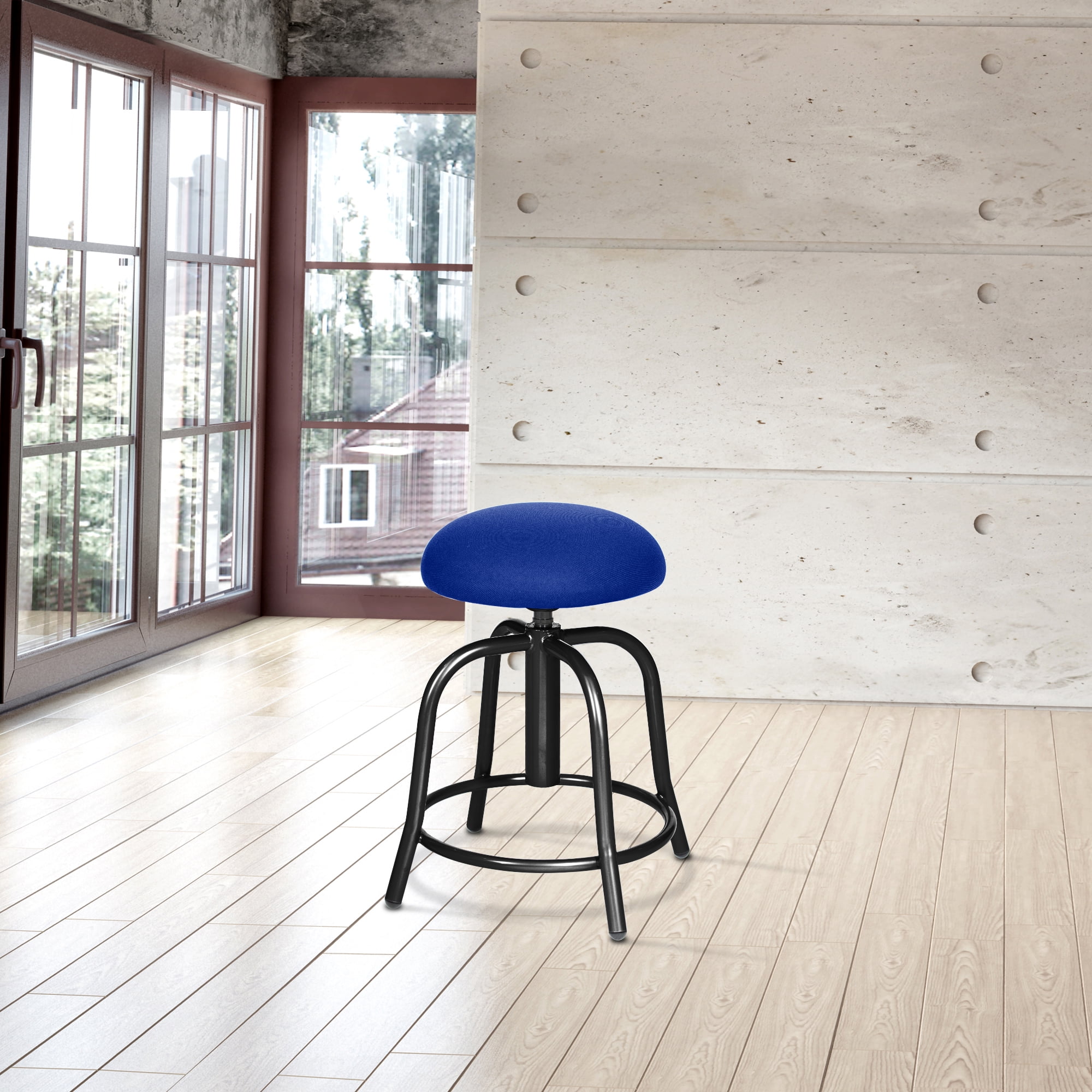 Hampden Furnishings Vince Collection Fabric Padded Swivel Art Stool, Black/Dark Blue, 19"-25"