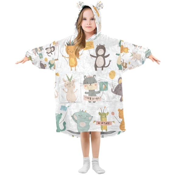 FORMRS Wearable Blanket Hoodie with Sleeves for Kids Cozy Flannel Sweatshirt, Cute Animal