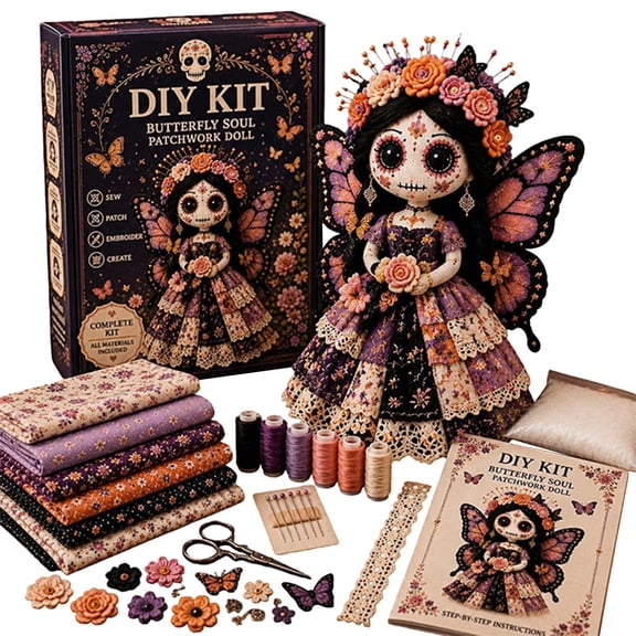 Halloween Fabric Doll DIY Kit, Sugar Skull Rag Doll Craft Set, Gothic Cloth Doll Making Supplies, Handmade Sewing Doll Kit, Floral Doll DIY Pack, Craft Supply for Home DIY Projects, Halloween Gift