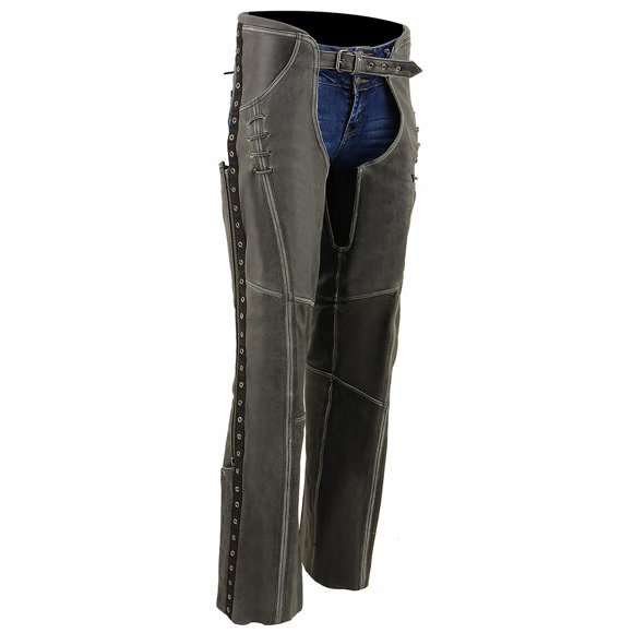 Milwaukee Leather Femmes Gris Vieilli Cuir de Moto Haut de Gamme Chaps avec Détails en Dentelle Accent MLL6536 - Très Grand