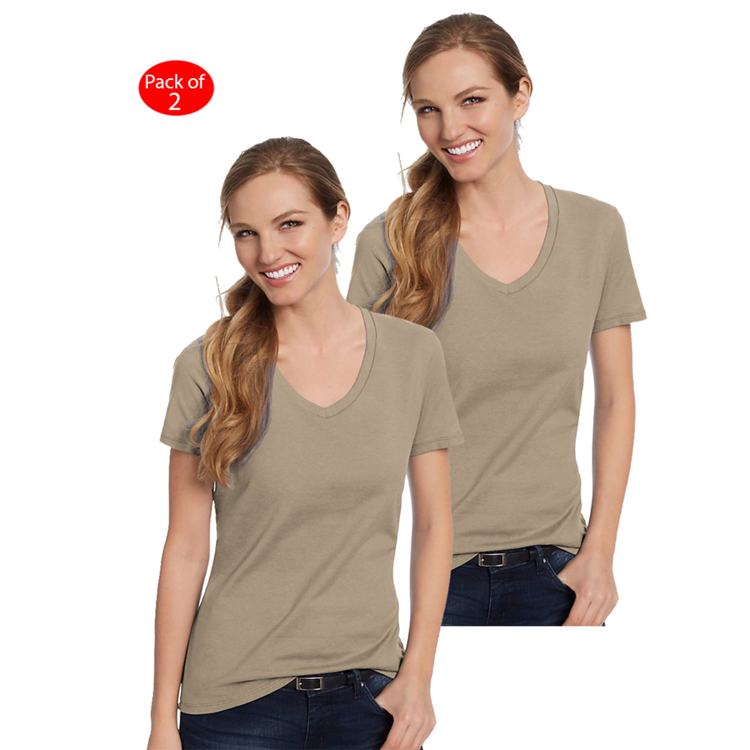 Hanes Women's V-Neck T-Shirt, Color: Vintage Khaki, Size: S --- OF 2 Athleticwear - Original Company Packing) - Walmart.com