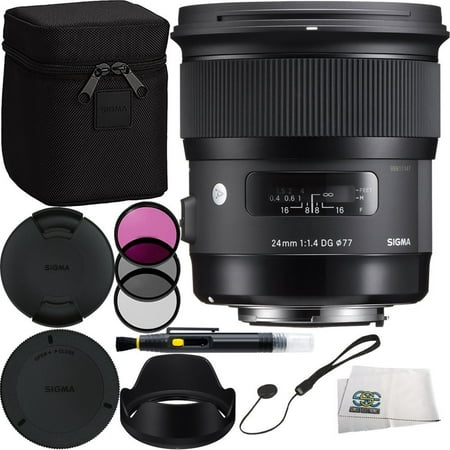 Sigma 24mm f/1.4 DG HSM Art Lens for Canon EF Bundle Includes Manufacturer Accessories + 3PC Filter Kit + Lens Cleaning Pen + Cap Keeper + Microfiber Cleaning Cloth