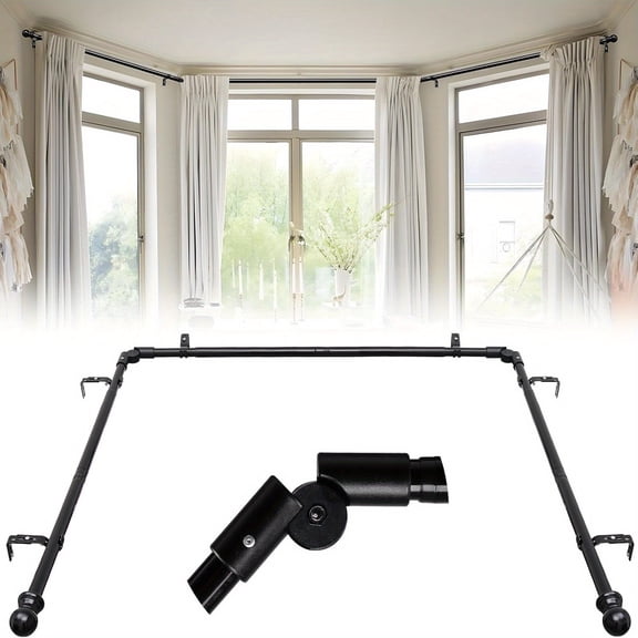 Window Curtain Rods, 146-187 inch Black 1 Inch Diamer Adjustable Sturdy Bay Window Curtain Rod 3 Sided 59-78.7 Inch Side Rods for Windows for Living Room Bedroom And Sliding Windows