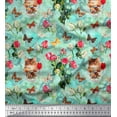 thumbnail image 1 of Soimoi Blue Polyester Crepe Fabric Cat,Insect & Rose Buds Flower Decor Fabric Printed BTY 42 Inch Wide, 1 of 3