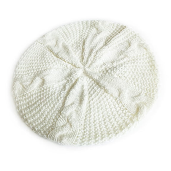 PoureLoom French Style Beret Hat for Women Winter Fall Knit Artist Hats Classic Solid Color Beanie Hat White One Size