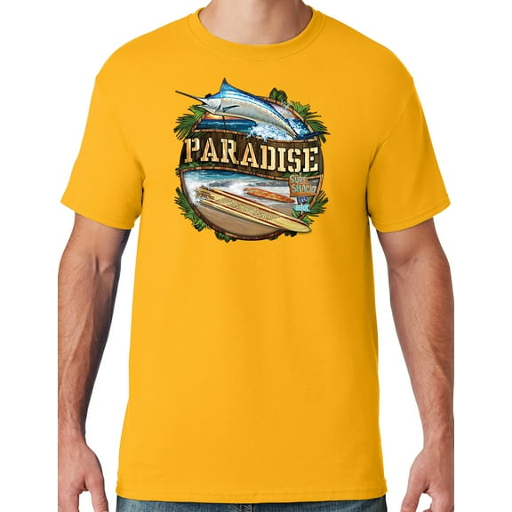 Mens Manu Bay Surf Company PARADISE SURF SHACK MARLIN T-shirt, 4XL Gold