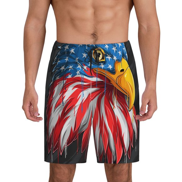 Fotbe Eagle Head With American Flag Pantalones Cortos de Pijama para Hombre, Ropa de Dormir, Pantalones de Pijama Cortos para Hombre-4X-Large