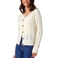 thumbnail image 4 of Suéteres de cárdigan abiertos para mujer INSPIRE CHIC con botones, tejido de cable, de manga larga, abrigos de otoño, talla L, color albaricoque, 4 of 6