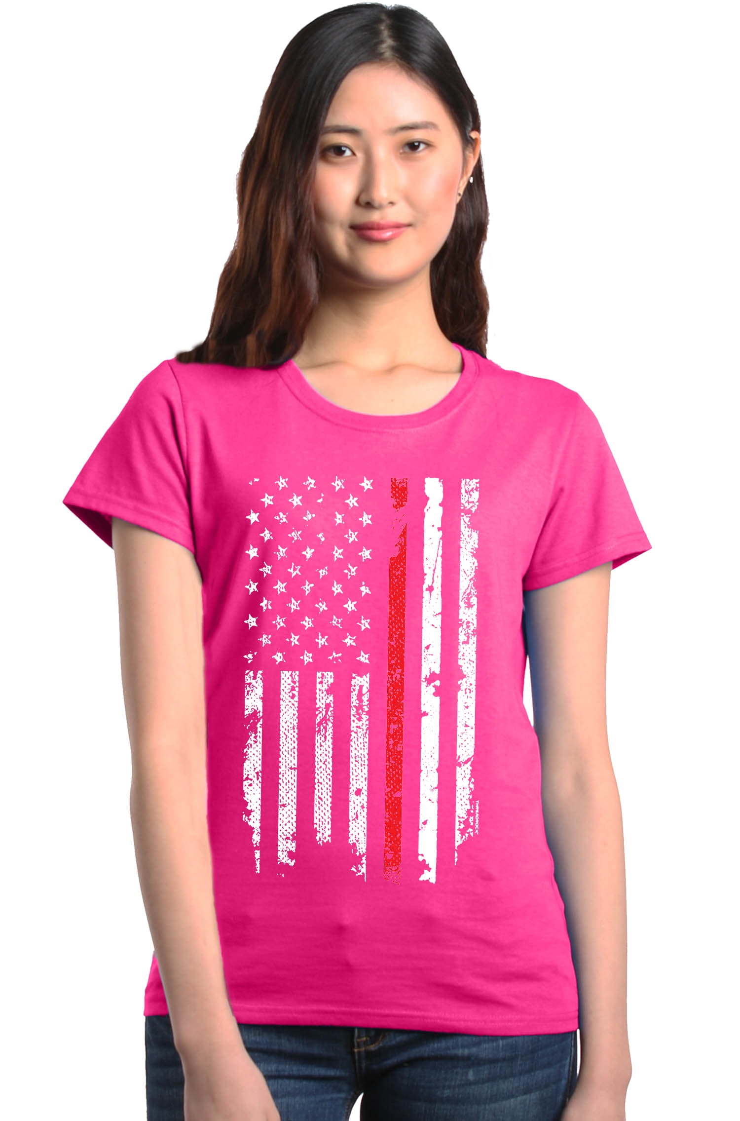 Shop4Ever - Shop4Ever Women’s American Flag Red Line Patriotic 4th of